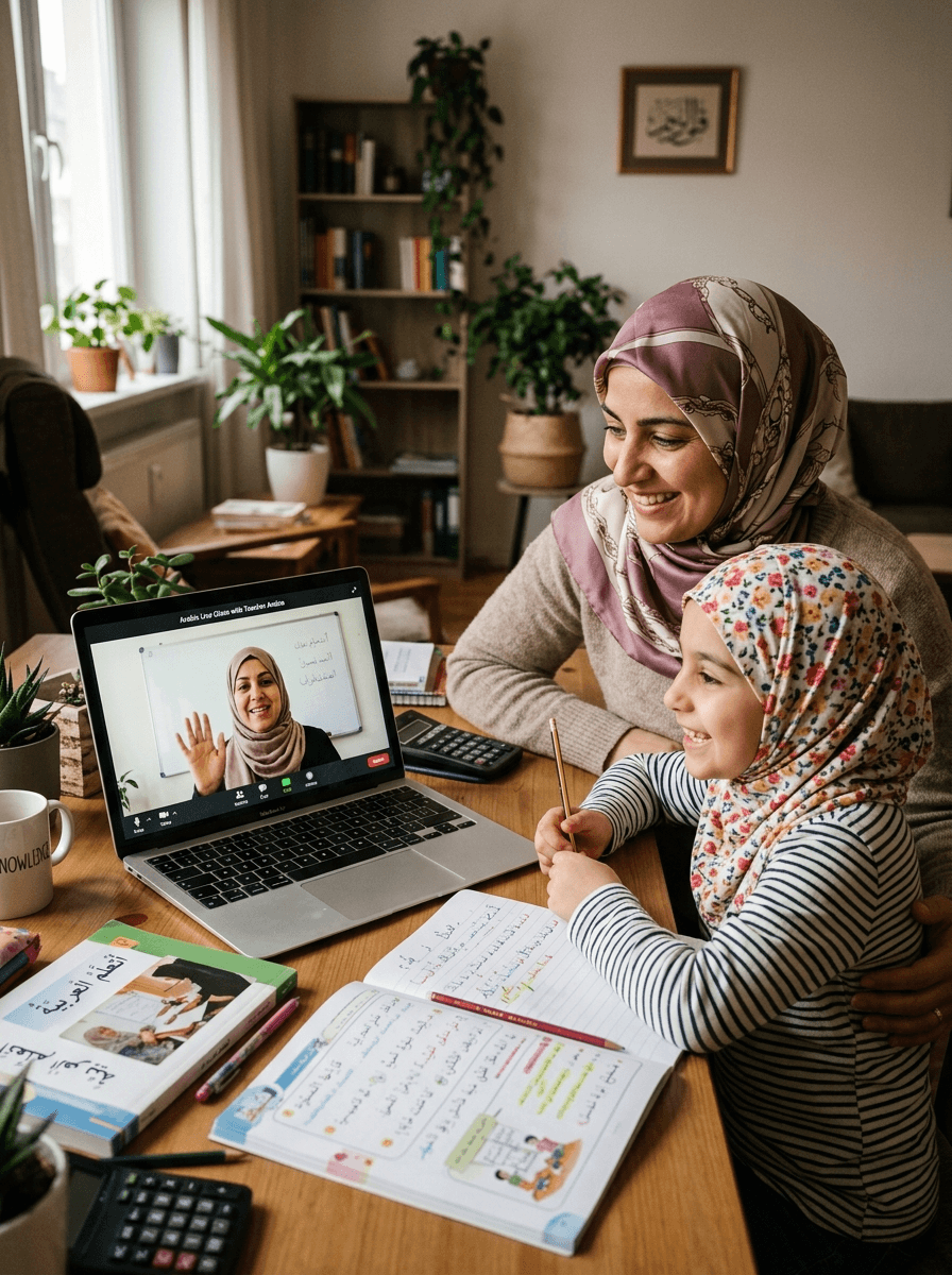 Élève suivant un cours d'arabe en ligne sur la plateforme Hifd Academy